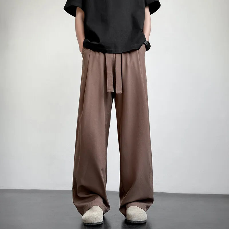 Men's Casual Straight Long Loose Pants Stretch Elastic Waist Jogger Korean Classic Blue Black Gray Male Brand Trousers Plus Size