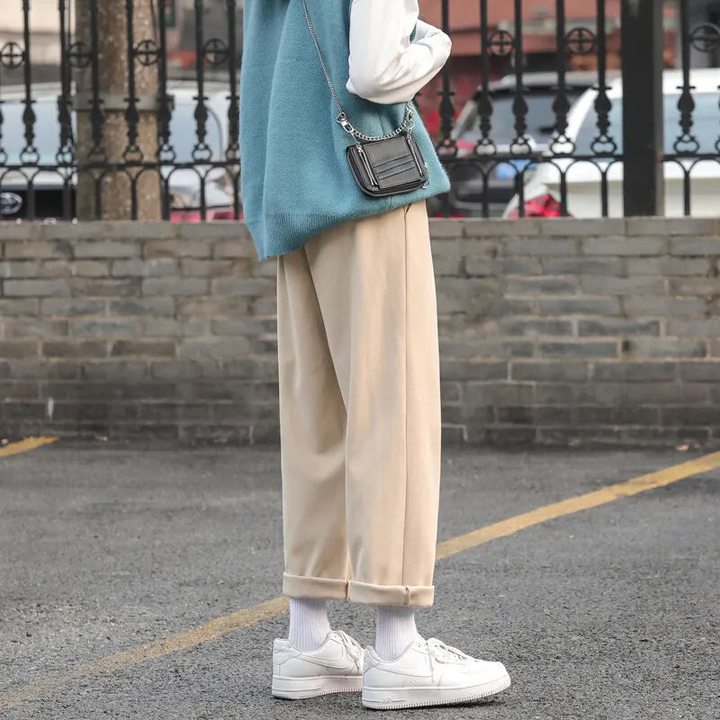 Winter Thick Woolen Pants Men Warm Fashion Casual Straight Pants Men Korean Loose Wide Leg Pants Mens Thicken Suit Trousers