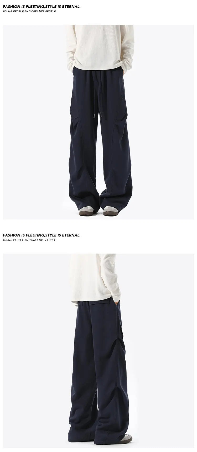 Mens Casual Pants Loose Fit Joggers Patchwork Pleated Trousers Trendy Elastic Waist Outdoor Sports Streetwear Hip Hop Trousers