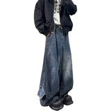 Hip hop high street men and women trendy hip-hop straight leg washed jeans for couples loose retro casual wide leg pants Y2K