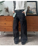 JEANS MEN Black Straight Leg Mens Jeans Novel Pocket Design Front Patch Denim Pants Trendy Fashion Casual Trousers Hot Sale 2025