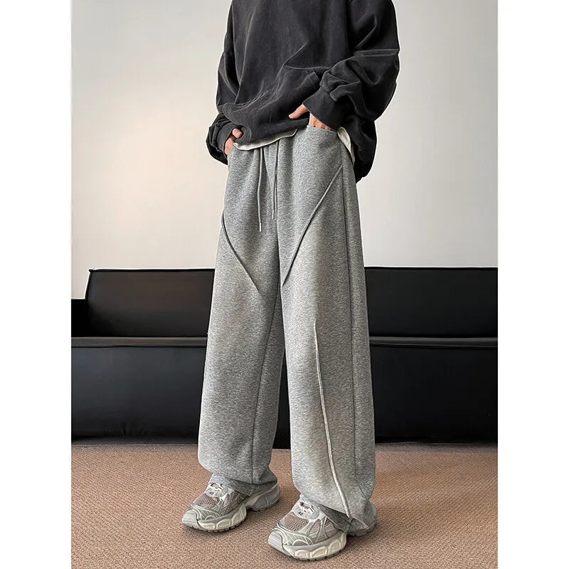 Men's Sweatpants High street patchwork Straight pants Korean Fashion  Wide Leg Straight Loose Track Pants Male Casual Trousers