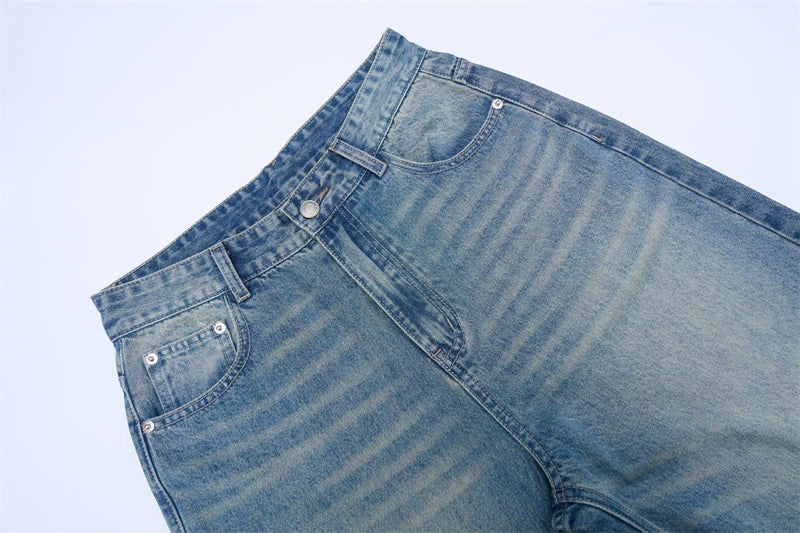 American Retro Jeans Men's Oversize Baggy Wide Legs Classic Wash Cotton Denim Pants Hip-hop Rock Streetwear Loose Trousers