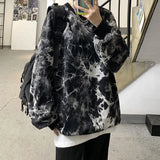 High Street Tie Dye Loose Hoodies Spring Autumn New Long Sleeve O-neck Korean Plus Size Pullovers Top Casual Fashion Men Clothes