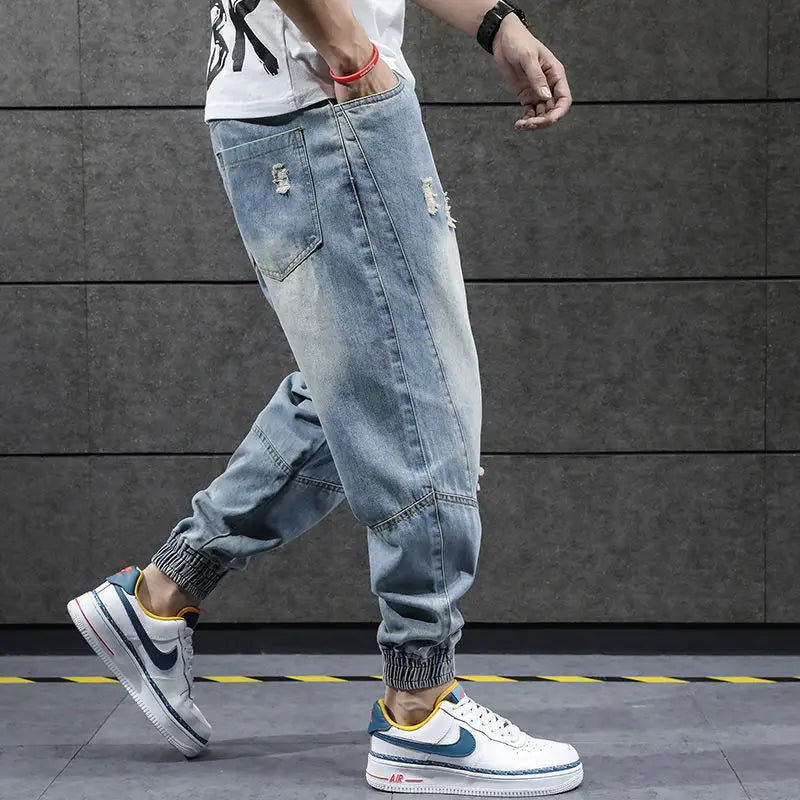 New Hip Hop Harem Jeans Pants Men Loose Joggers Denim Casual Sweatpants Korea Ankle Length Trousers Streetwear Male Clothes