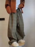 Spring Autumn Cool Oversized Long Flowy Baggy Wide Leg Pants for Mens Streetwear Loose Plaid Canvas Trousers