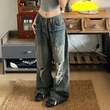 European and American Summer HipHop Men and Women Trendy Personalized Straight Tube Washed Jeans Couple Loose Retro Casual Pants