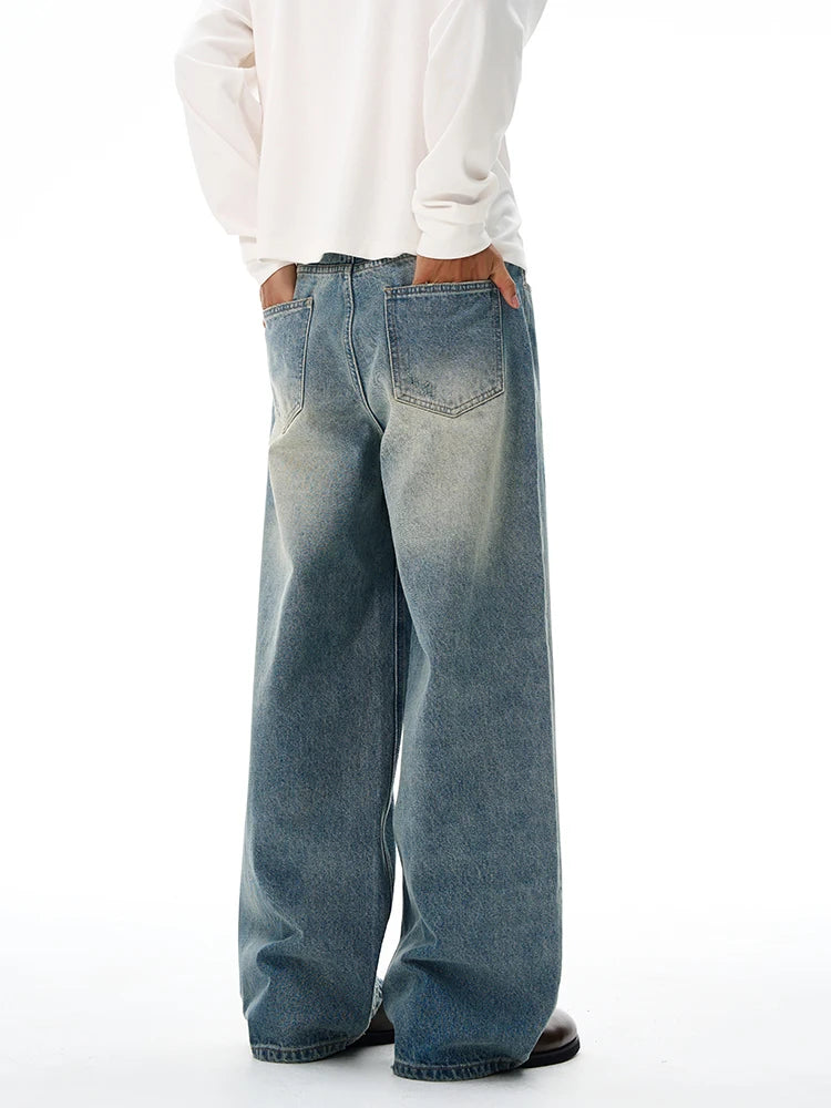 2025 Autumn Men's Wide-leg Jeans Comfortable Loose Casual Straight Trousers American Classic Retro Wash Cotton Denim Pants