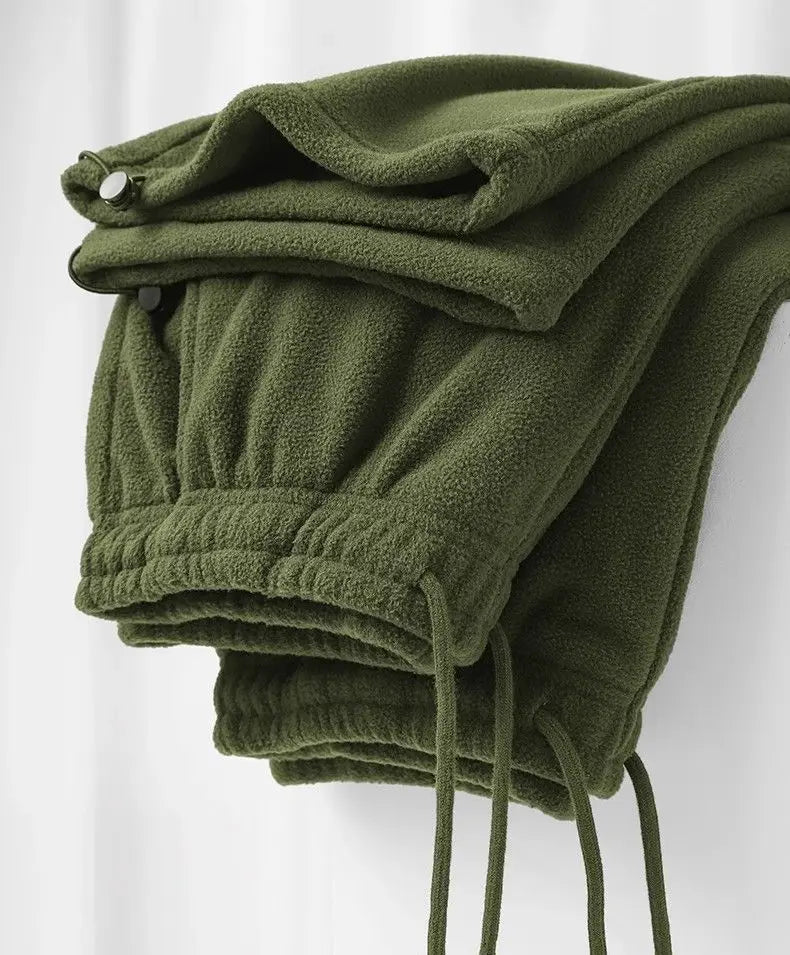 Double-sided Fleece! Retro Military Green Straight-leg Pants Women Loose Thickened Warm Drawstring Casual Wide-leg Pants Men