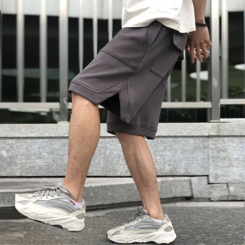 Summer Elegant Fashion Harajuku Slim Fit Ropa Hombre Loose Casual All Match Sports Shorts Pockets Patchwork Sweatpants