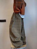 Spring Autumn Cool Oversized Long Flowy Baggy Wide Leg Pants for Mens Streetwear Loose Plaid Canvas Trousers