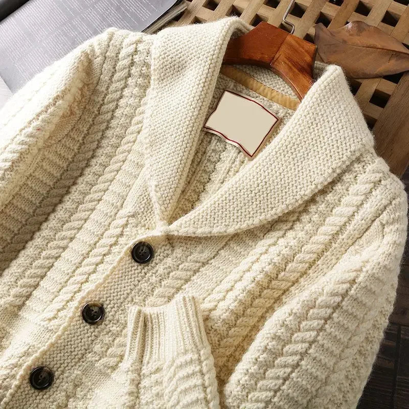 Men's Cardigan Sweater Autumn Winter Thickened Casual Coat Solid Color Long Sleeves Single-breasted Pockets Knitted Sweaters