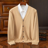 Autumn Winter V-neck Merino Wool Cardigan Men's Cashmere Knitwear Sweater Button Top Casual Basic Business Clothing Tops
