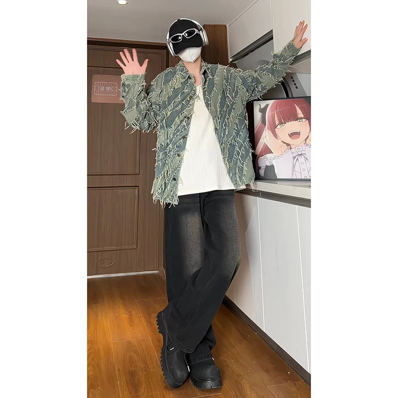Personality design Men's Long Sleeve Shirt Outdoor Halloween Street Autumn and Winter Cuffed Long Sleeve