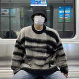 Plush Pullovers Men Autumn Winter Striped Fashion High Street Slouchy Loose Couples Knitted Sweater Y2k Harajuku Warm Outwear