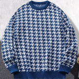 New Popular Autumn Winter Plaid Jacquard Pattern Pullover Sweater Casual Round Neck Contrast Color Knitted Men's Pullover