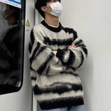 Plush Pullovers Men Autumn Winter Striped Fashion High Street Slouchy Loose Couples Knitted Sweater Y2k Harajuku Warm Outwear