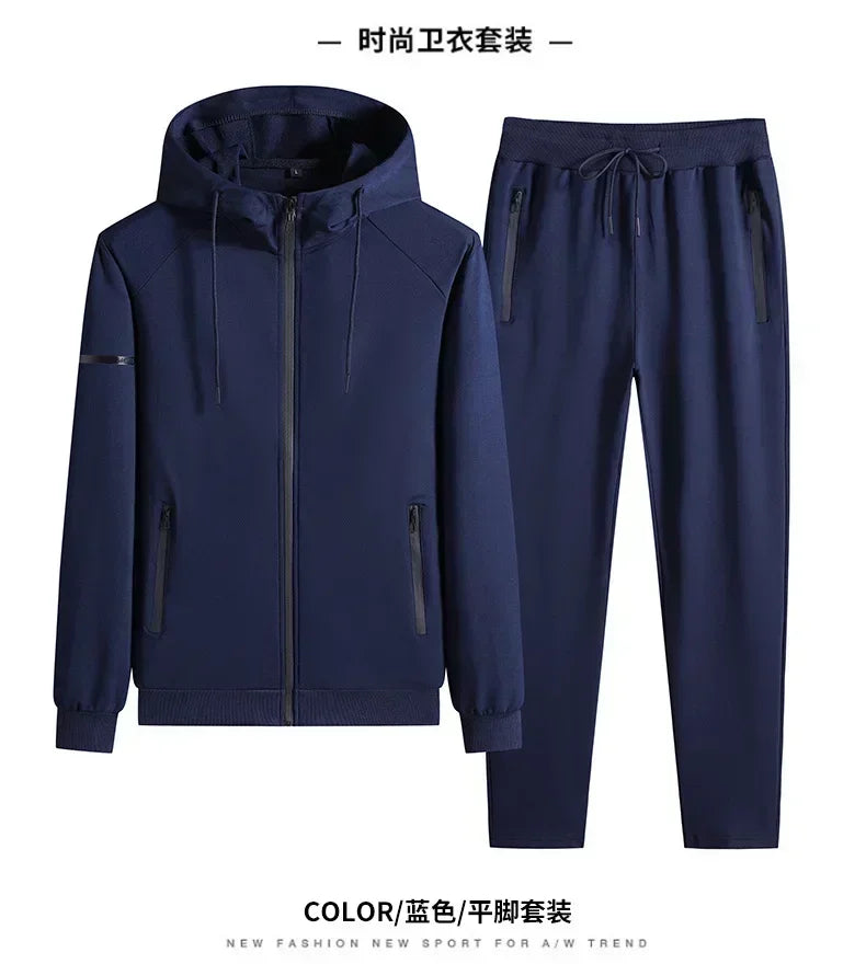 Male 2 Pieces Sweatshirt + Sweatpants Suit 8XL Plus Size New Spring Autumn Clothing Hooded Men Sportswear Sets Casual Pants