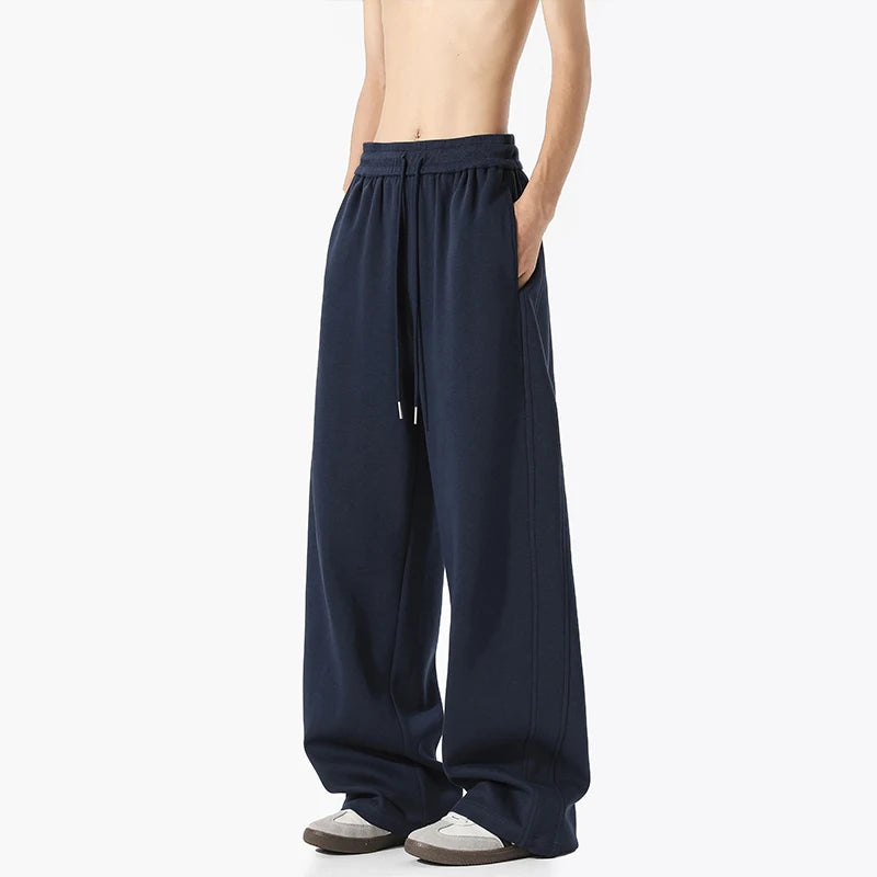 Sweatpants Men Straight Casual Pants Loose Fit Elastic Waistband Drawstring Tapered Outdoor Joggers Patchwork Athletic Trousers