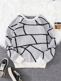 New Popular Autumn and Winter Broken Pattern Pullover Sweater Casual Round Neck Contrast Color Knitted Men's Pullover