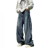 American High Street Jeans Men's Striped Patchwork Denim Pants Summer Loose Straight High-end Retro Versatile Wide-leg Trousers