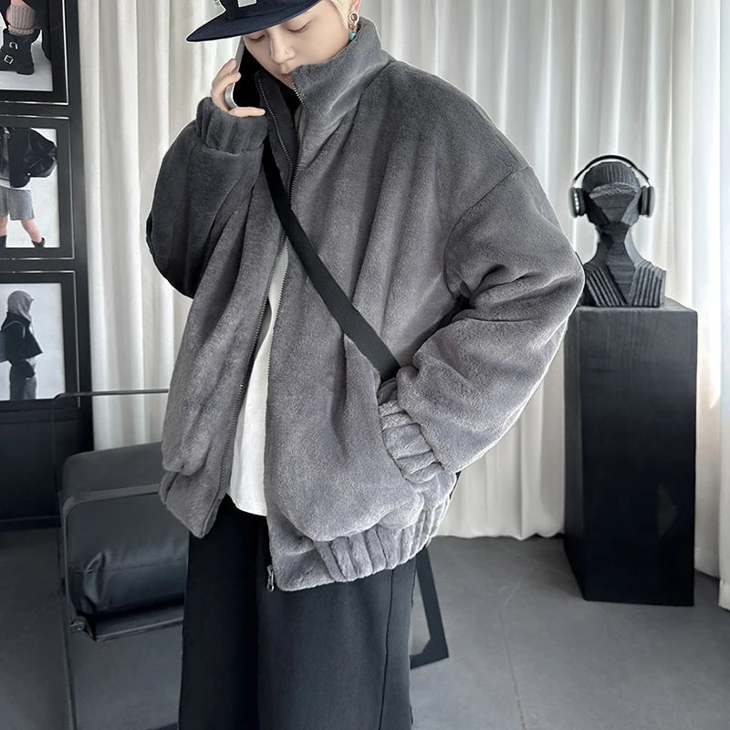 New Winter Men's Velvet Jacket Coat Stand Collar Solid Casual Loose Parkas Men Soft Warm Home Wear Clothes