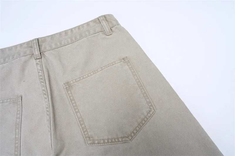 100% Cotton Wide-leg Jeans Men's Autumn Fashion Pocket Design Casual Trousers Loose American High Street Y2K Denim Pants