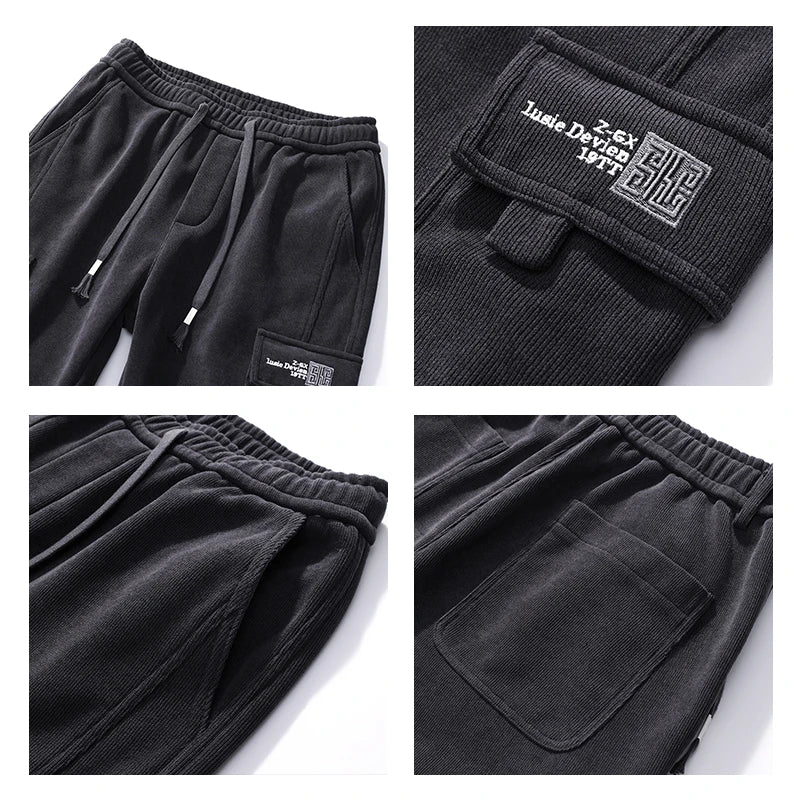 Autumn New Men's Corduroy Cargo Harem Pants Fashion Korean Embroidery Bound Feet Casual Pants Trendy Brand Male Trousers