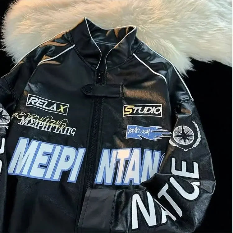 Pink american style jacket women autumn and winter fried street motorcycle pu leather jacket coat baseball high level clothes