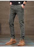 Men's Business Casual Pants Stretch Slim Fit Straight Semi-elastic Waist Trousers Solid Classic Office Work Male Clothing