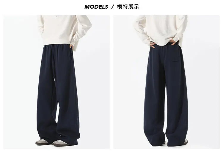 Sweatpants Men Straight Casual Pants Loose Fit Elastic Waistband Drawstring Tapered Outdoor Joggers Patchwork Athletic Trousers