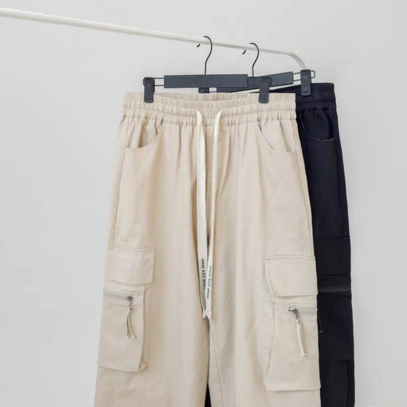 Cotton Casual Pants Men Fashion Retro Pocket Cargo Pants Men Japanese Streetwear Hip-hop Loose Wide Leg Pants Mens Trousers