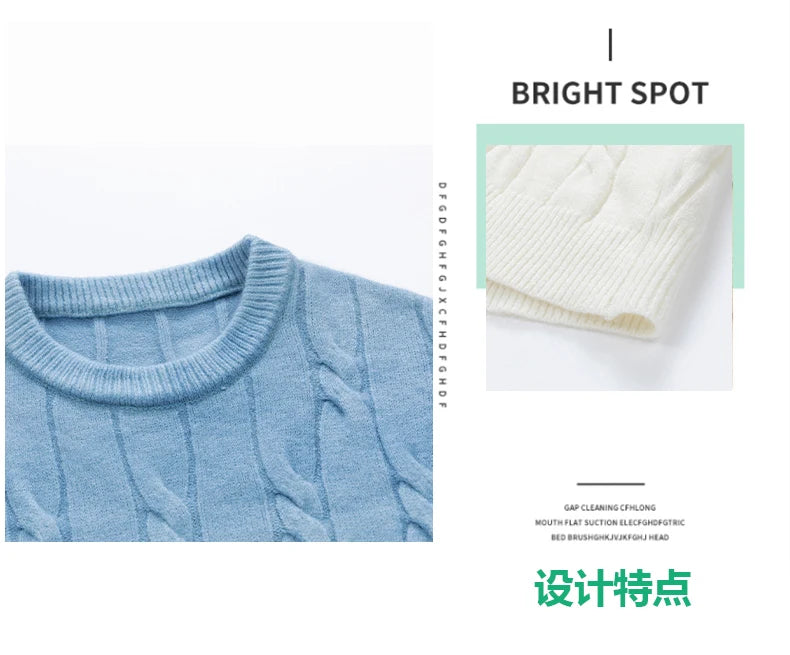 Korean Gradient Knitwear Loose Chunky Twist Knit Pullover 2024 New Round Neck Sweater Autumn Winter Warm Couple Tops