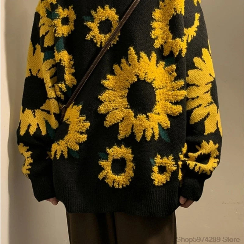 Sweater Winter Sunflower Warm Baggy Fashion Male O-Neck big Pullovers Sweater Men Loose Casual Sweater Thick Knitted Unisex