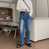 New Korean Cleanfit Male Jeans Luxury Naples High Waist Wide Legs Denim Pants Fashion Solid Color Retro Premium Elegant Trousers