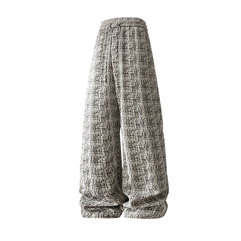 Winter Korean Men's Fleece Warm Casual Wide Leg Pants Trendy Straight Long Pants Elastic Waist Sweatpants Thermal Trousers