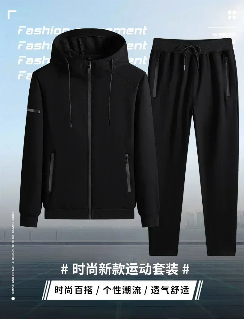 Male 2 Pieces Sweatshirt + Sweatpants Suit 8XL Plus Size New Spring Autumn Clothing Hooded Men Sportswear Sets Casual Pants