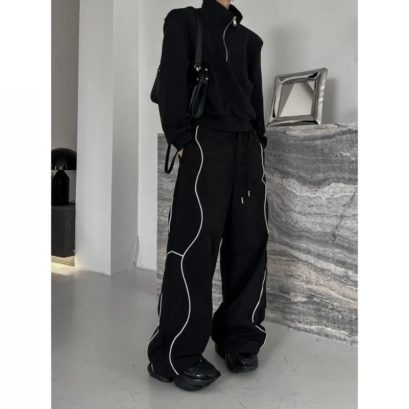 American High Street Style Retro Trend Functional Style Drawstring Loose Sports Wide-leg Trousers Autumn Winter New Style Pants