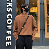 Pullover Korean Style Men's Base T-shirts Casual Solid Stand Collar Long Sleeve Fashion Male Tees Winter