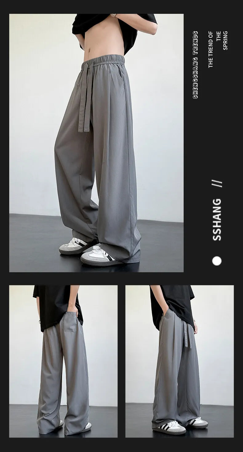 Men's Casual Straight Long Loose Pants Stretch Elastic Waist Jogger Korean Classic Blue Black Gray Male Brand Trousers Plus Size