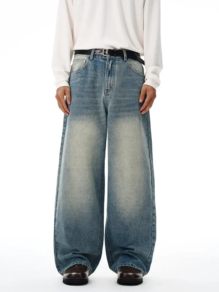 2025 Autumn Men's Wide-leg Jeans Comfortable Loose Casual Straight Trousers American Classic Retro Wash Cotton Denim Pants