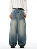2025 Autumn Men's Wide-leg Jeans Comfortable Loose Casual Straight Trousers American Classic Retro Wash Cotton Denim Pants