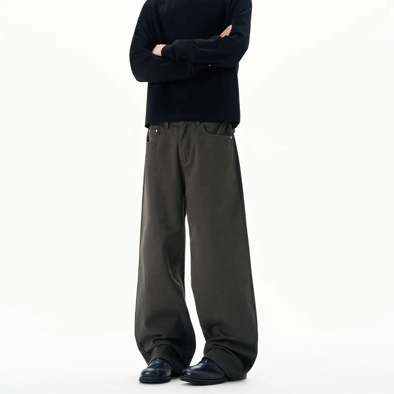 Baggy Wide-leg Jeans 100% Cotton Comfortable Breathable Autumn Casual Denim Pants Loose Straight Trousers Fashion Streetwear