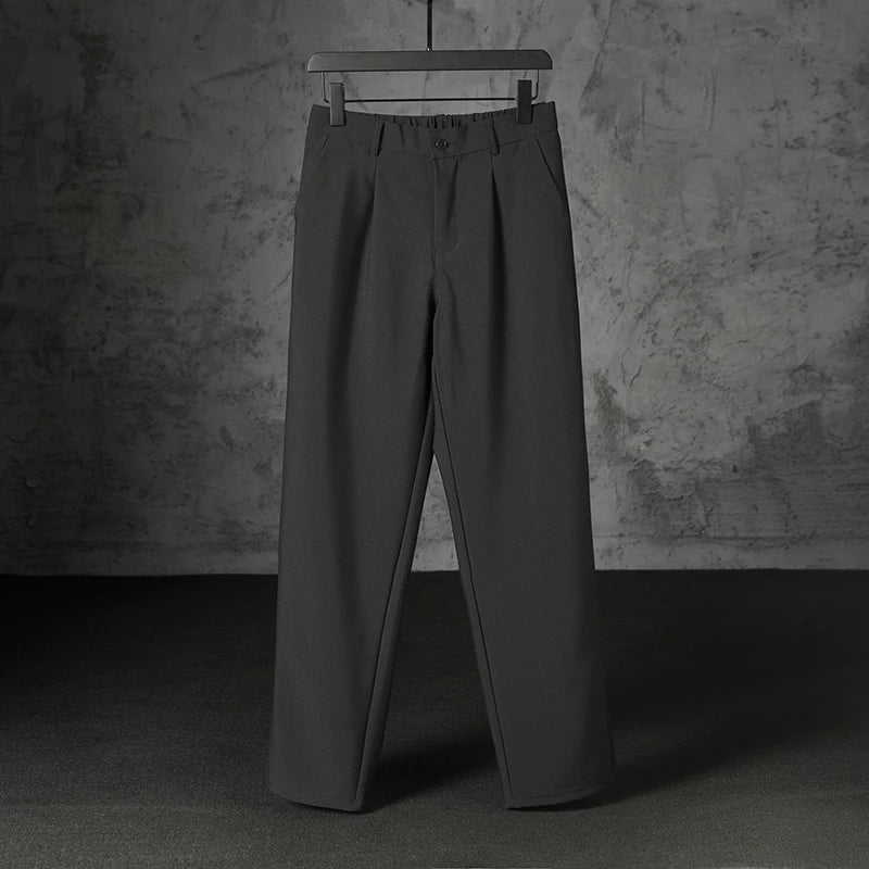 New Japanese Retro Male Suit Pants Light Luxury Straight Draped Button-down Business Casual Pants Premium Slim Elegant Trousers