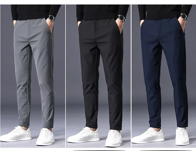 Winter Warm Fleece Men's Business Casual Pants Stretch Slim Fashion Korean Thermal Trousers Classic Simple Male Plush Clothes