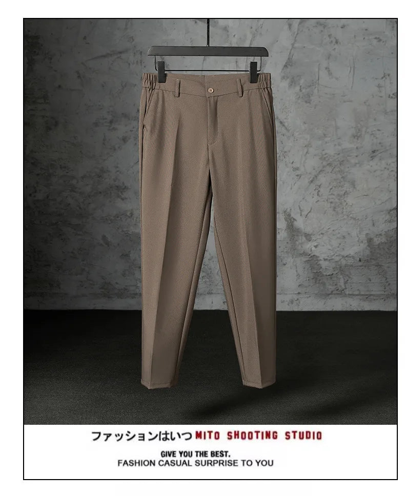 New Fashion Male Suit Pants Light Luxury Draped Cropped Button-down Business Casual Pants Premium Slim-fit Elegant Dress Trouser