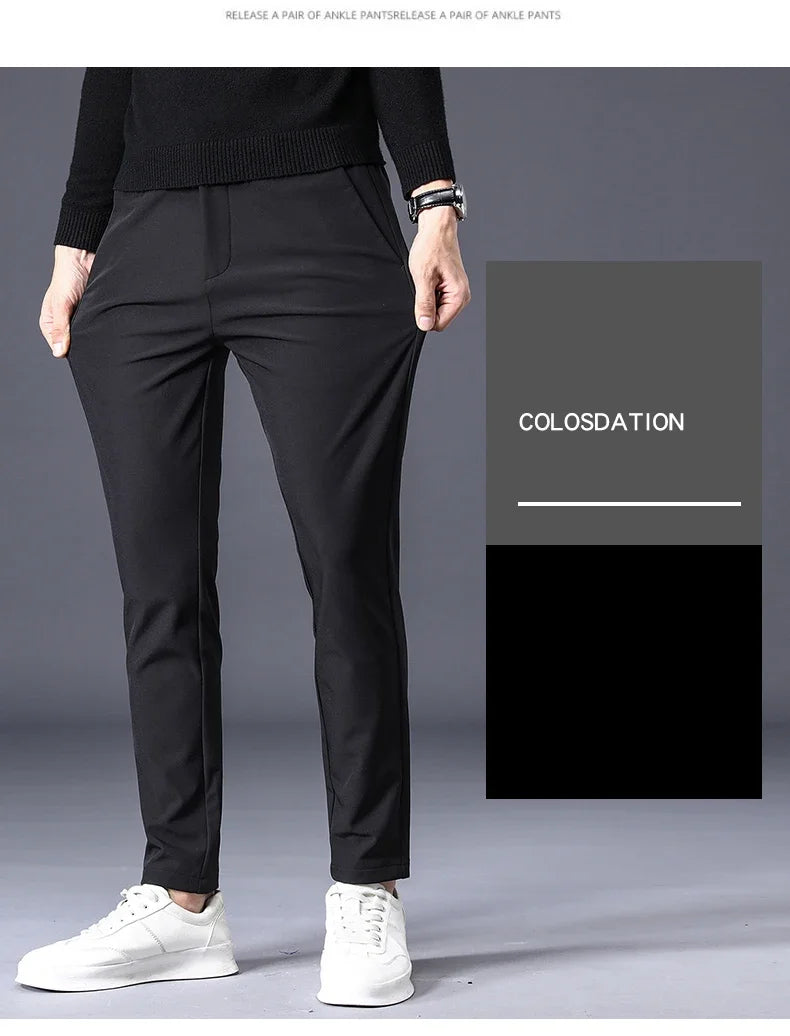 Winter Warm Fleece Men's Business Casual Pants Stretch Slim Fashion Korean Thermal Trousers Classic Simple Male Plush Clothes