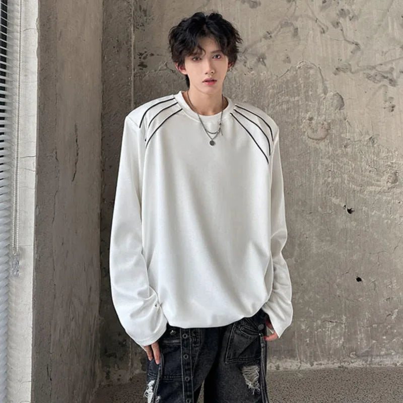 Round Collar Men's Fashion Top Pullover Long Sleeve Tees High Street Casual Male T-shirt Autumn Winter