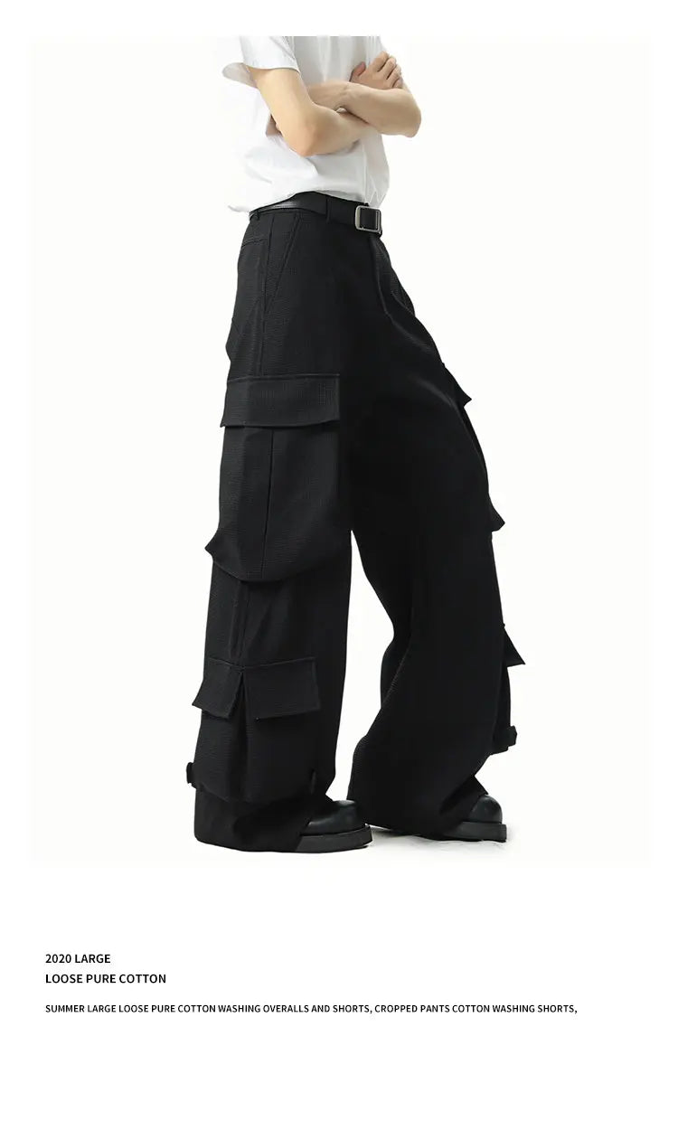 Men Loose Fit Cargo Pants Workwear Trousers Multi Pocket Outdoor Casual Joggers Streetwear Hip Hop Drop Crotch Trousers for Men