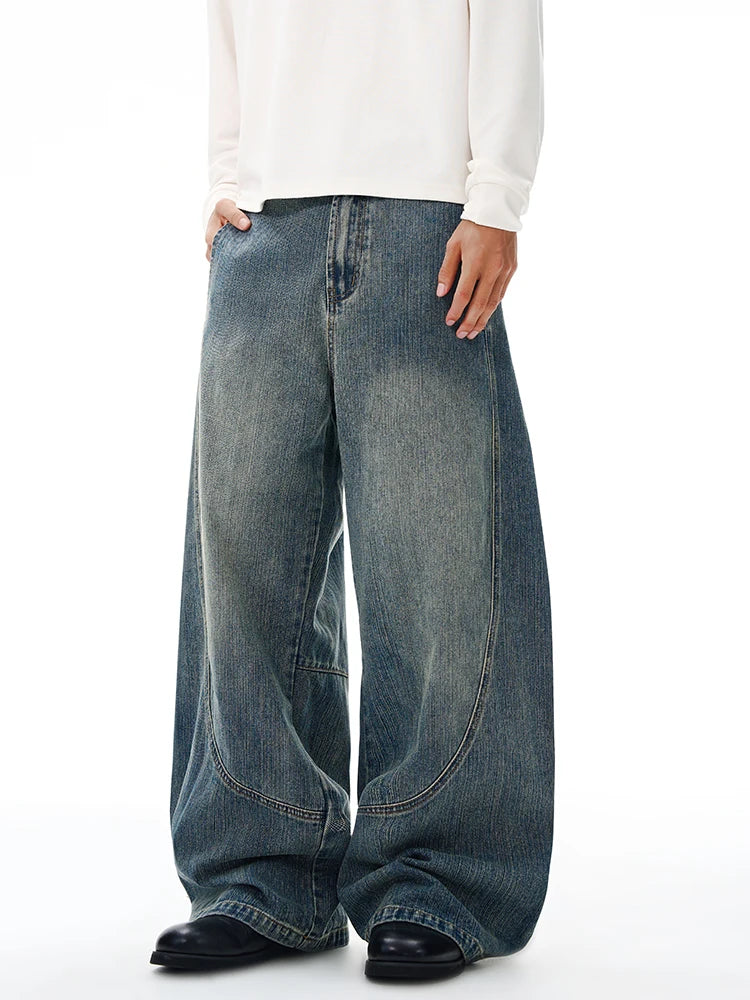Baggy Classic Jeans Men's Vintage Wash Cotton Wide-leg Denim Pants Loose Fashion Spliced Streetwear Trendy Hip-hop Y2K Trousers